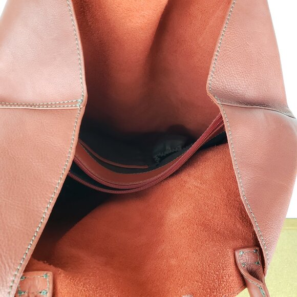 J Jill Coral Leather Tote Bag Purse Removable Pocket Hexagonal Unlined - Picture 5 of 13